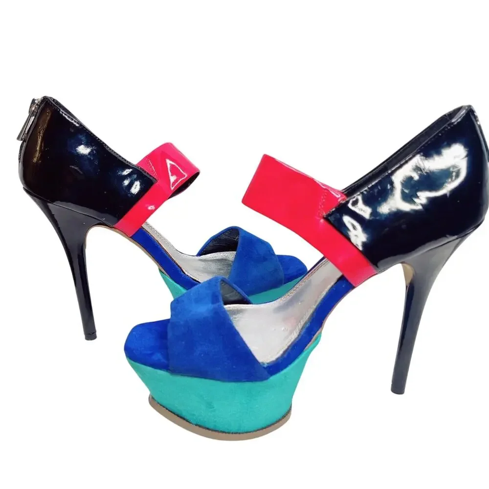 Bakers Color Block Blue Womens High Heel Stiletto‎ Platform Sz 7M Patent Leather